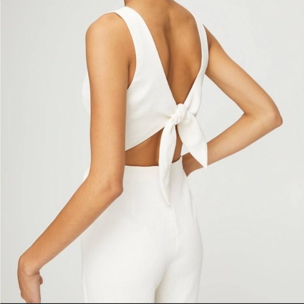 Aritzia Wilfred Jumpsuit Women Cream Ecoulement Tie Back Wide Leg Cropped